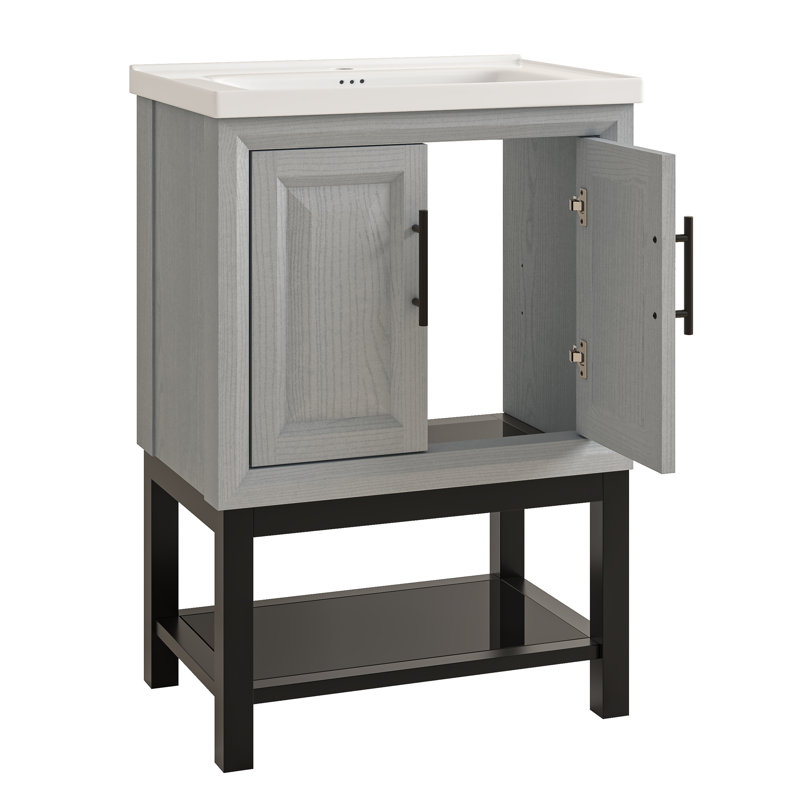 Gadsden 24" Single Bathroom Vanity with Ceramic Top, Black, Gray