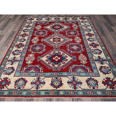 5'1" x 6'9" New Hand Knotted Red Wool Rectangle Oriental Rug - MOA102331