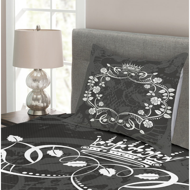 Addiena White/Grey Microfibre Bedspread Set, 170 x 220 cm Bedspread - 1 Sham