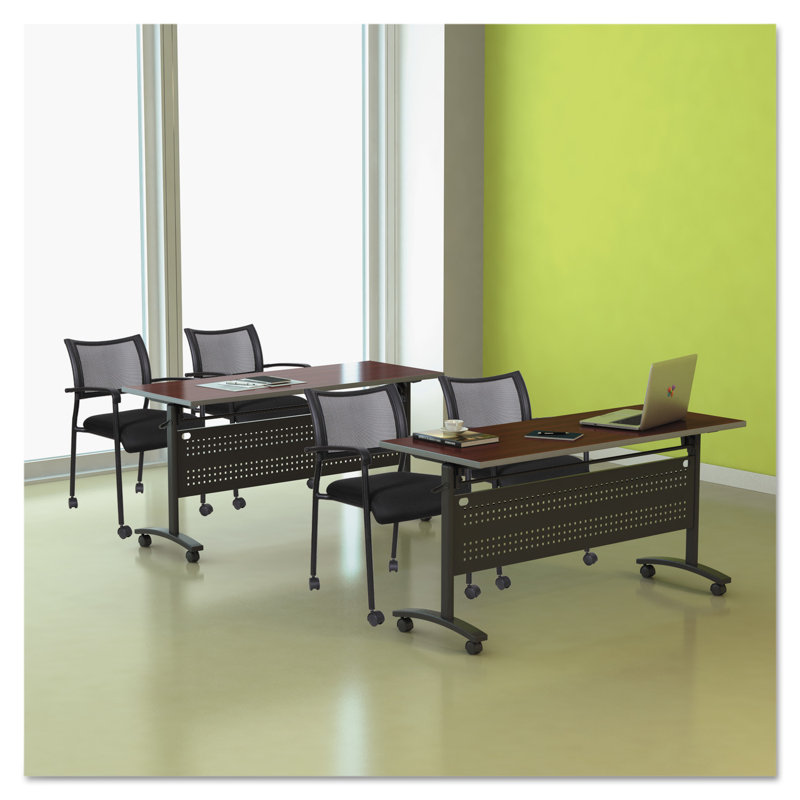 Black Steel Flip-Down Training Table Base with Modesty Panel