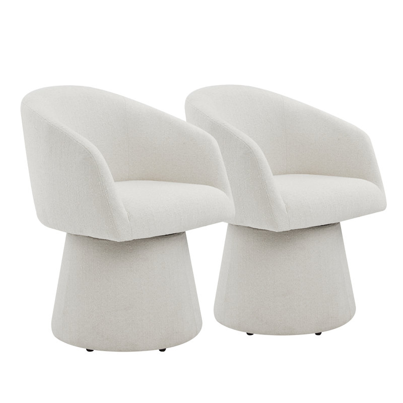 Fauteuil demi-tonneau revêtu de chenille Kyo (ensemble de 2), Chenille douce ivoire