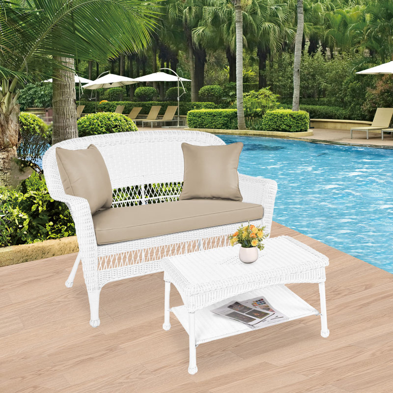 Nathanael 2 - Person Patio Conversation Set with Cushions, Tan, White