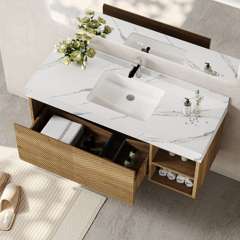 Armoire de salle de bain 48 po, Chêne clair rustique, Blanc