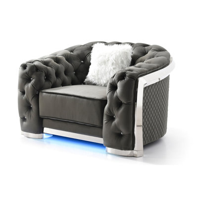 Gray Accent Chair With Warm And Cozy Faux Fur Pillows - 34"h X 52"w Sophisticated Comfortable Elegant Appearance 53"w