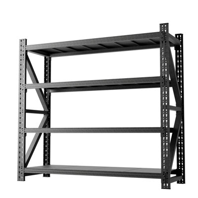 Étagère robuste en métal extra large de H 69 po x l 75 po x P 23,7 po pour rangement industriel en entrepôt et salle de sport, noire avec mécanisme de verrouillage à 4 tablettes, cadre renforcé - nervures en relief