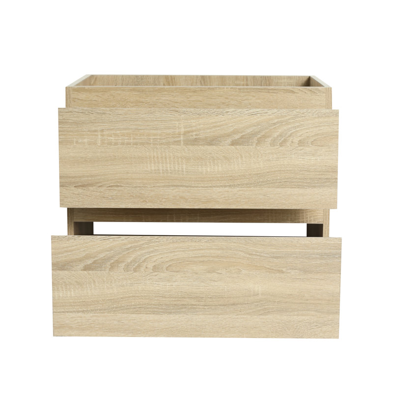 Lavabo de salle de bain mural 24 po, lavabo en céramique noire, 2 tiroirs avec fermeture en douceur, chêne, armoire combinée moderne en contreplaqué, lavabo, tiroirs fermés, protection
