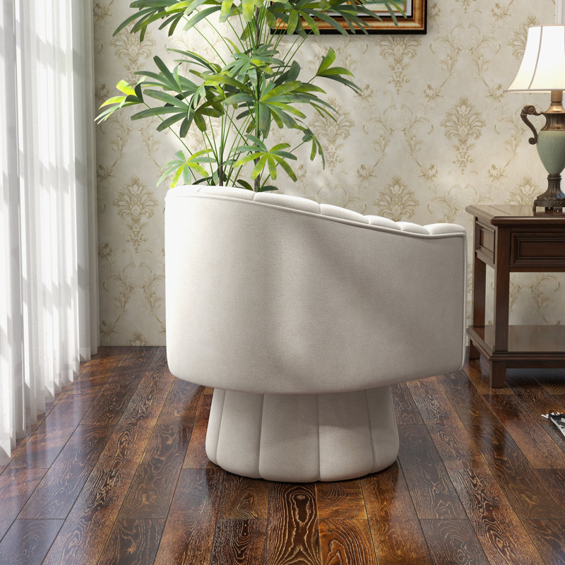 Aynur Velvet Swivel Barrel Chair, White