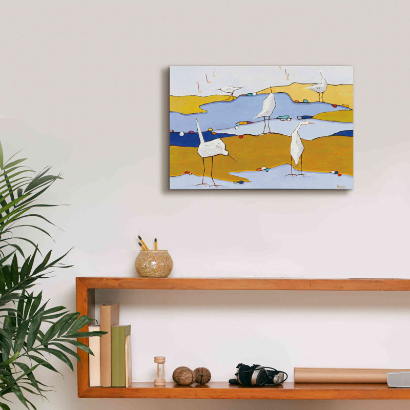 Marbre aigrettes VI sable foncé - peinture sur toile tendue, H 12 po x l 18 po x P 0,75 po