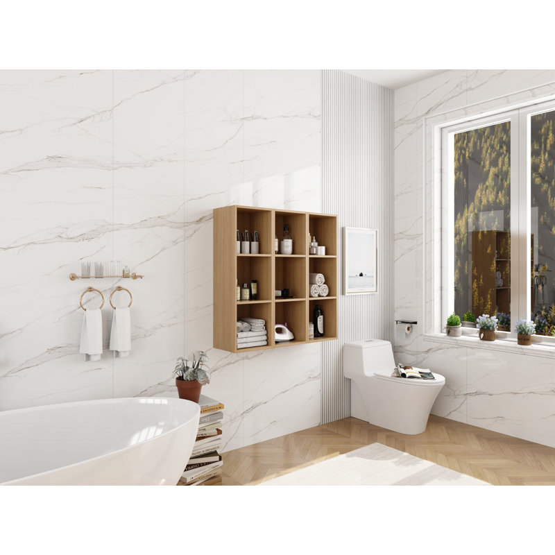 Armoire de rangement murale avec tablettes ouvertes, Naturel
