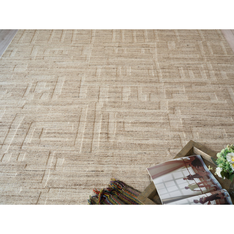 Malmo hand-knotted New Zealand Wool Beige Area Rug, 6'X9'