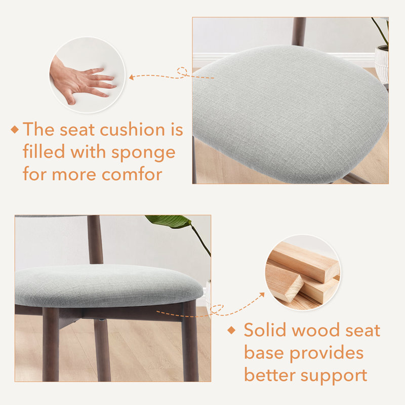 25'' Upholstered Counter Stool with Curved Back and Solid Wood Base, 1, Light Gray