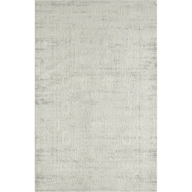 Tapis gris pâle à motif abstrait tissé à la machine 2 pi x 3 pi Eyona, Rectangle 4 pi x 6 pi