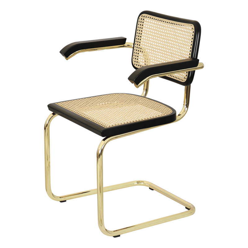 Marcel Breuer Cesca Cane Cantilever Dining Armchair Arm Chair, Black/Natural/Brass