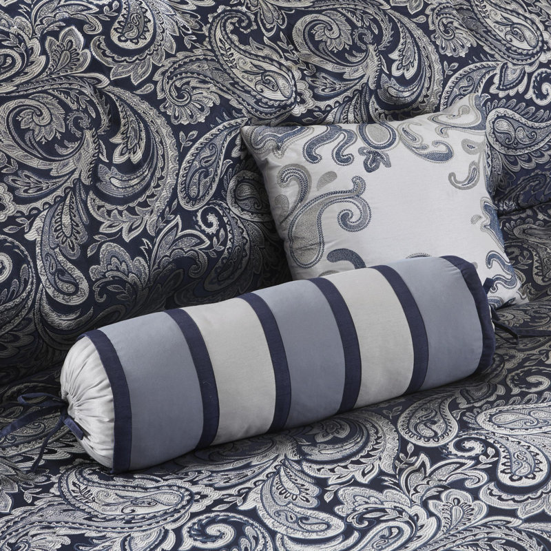 Polyester Jacquard Comforter 3 Piece Set, California King Comforter + 11 Additional Pieces, Navy