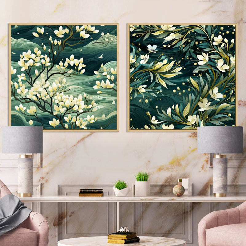 Mangrove Serenity - motif tropical I - ensemble de 2 collages carrés tropicaux, Cadre flottant brun, H 36 po x l 73 po