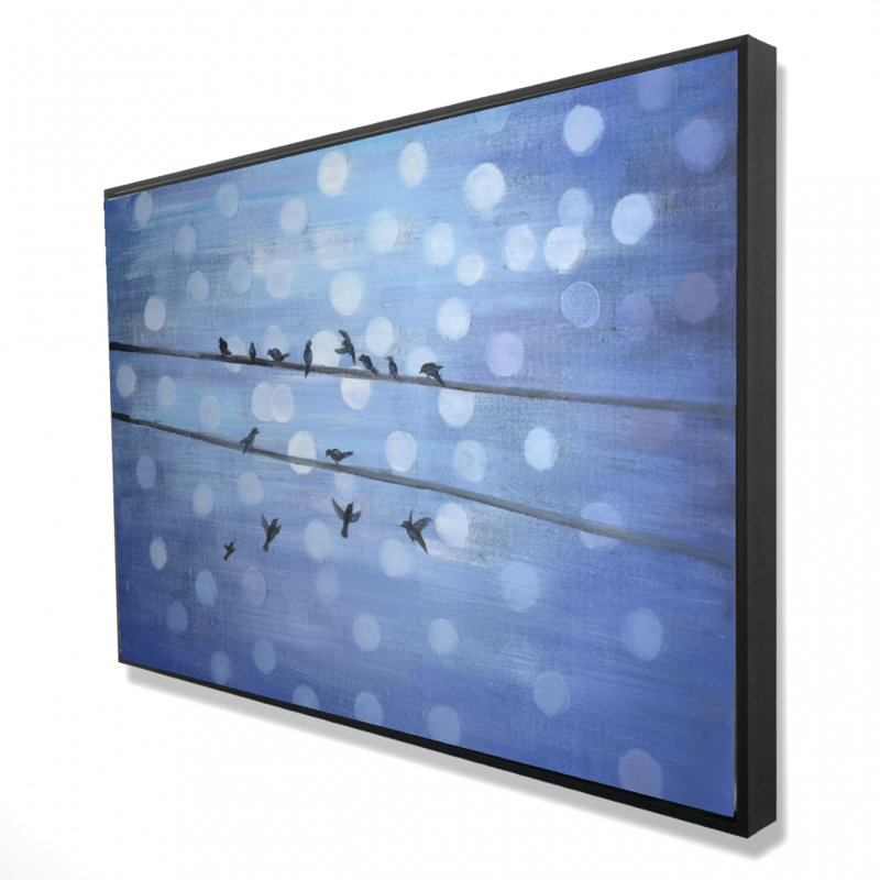 «Oiseaux sur un ciel bleu scintillant», H 24 po x l 36 po