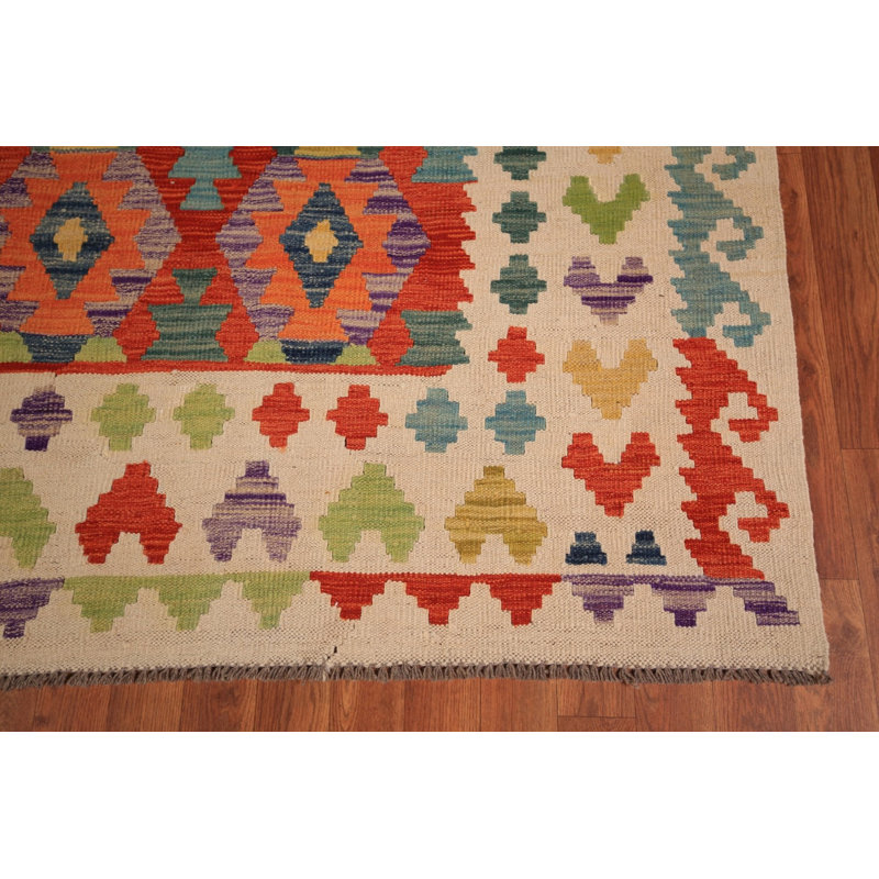 Tapis oriental réversible en laine Kilim 8 x 10