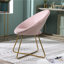 Splendide fauteuil rembourré en velours rose avec structure dorée confortable et robuste-1723051521