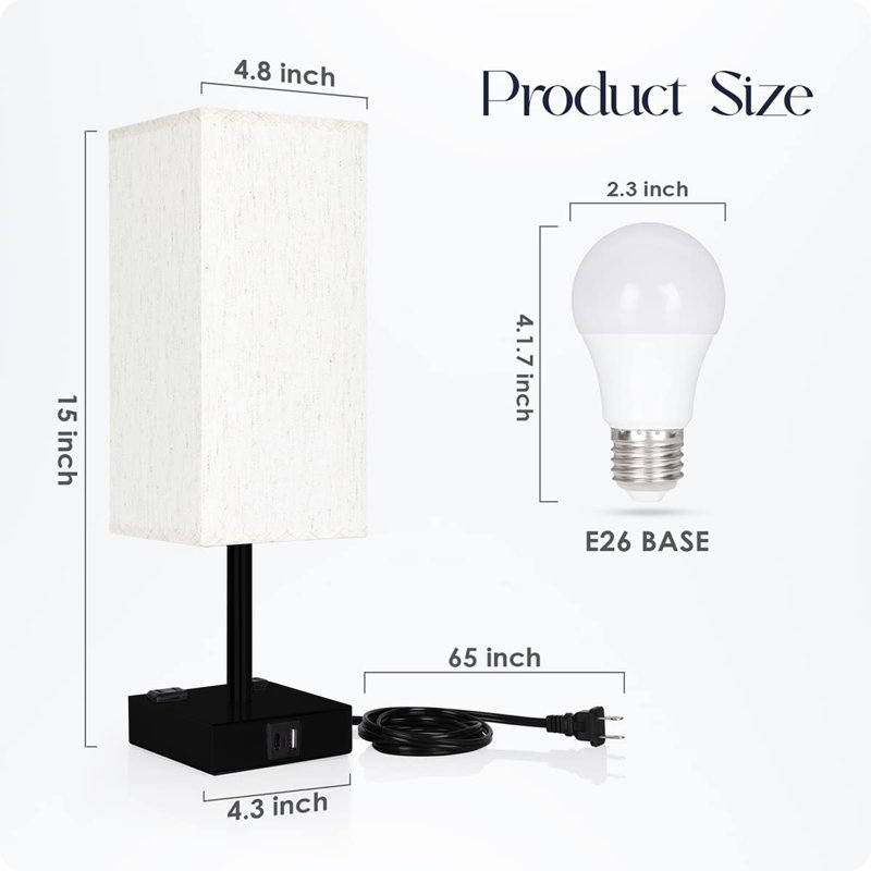 Lampe de chevet pour chambre à coucher, Noir, noir, noir, noir, Blanc