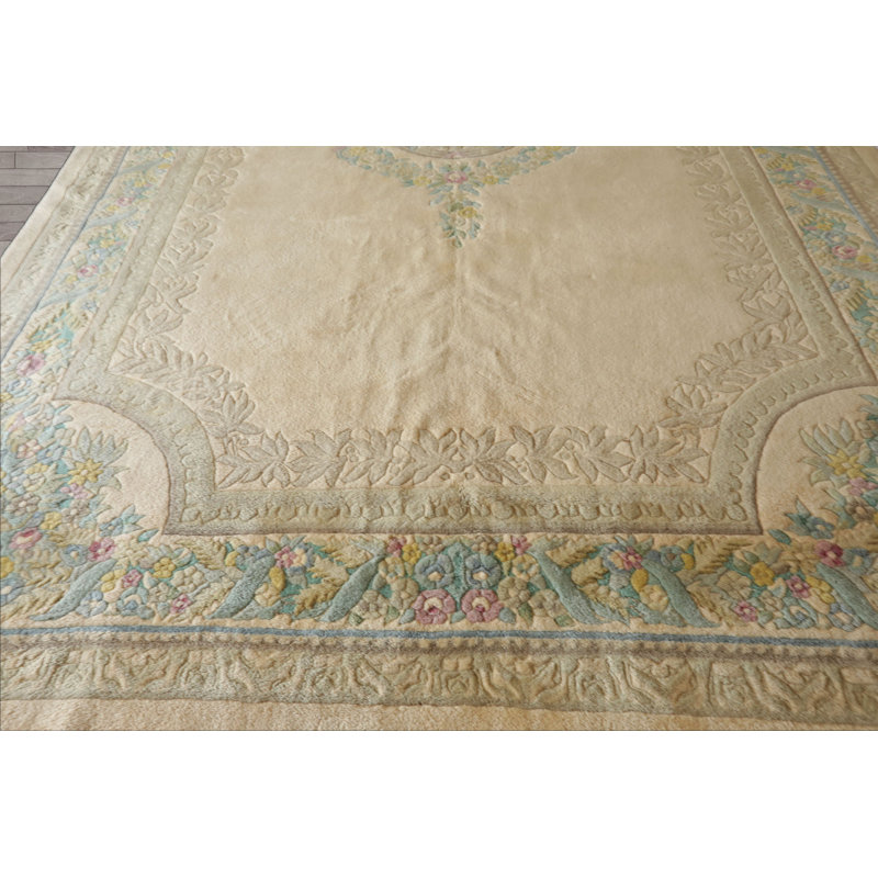 Tapis traditionnel en laine noué à la main 11 po x 18 po Aubusson Savonnerie