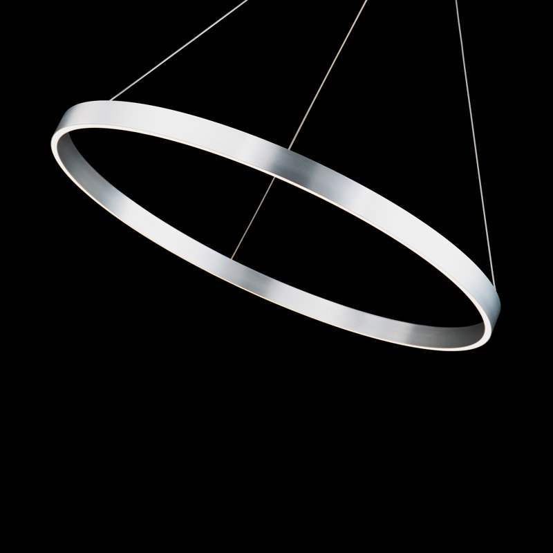 Luminaire suspendu tambour Sirius Unique à intensité variable DEL, Aluminium brossé, H 1,625 po x l 30,38 po x P 30,38 po