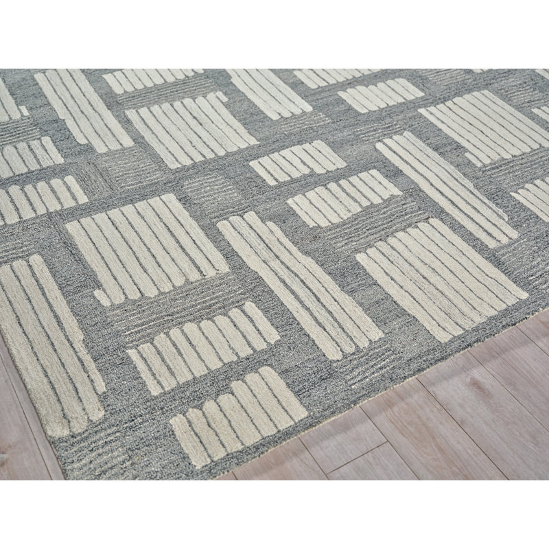 Naturals Handmade New Zealand Wool Ivory/Silver Area Rug, Rectangle 5' x 8'