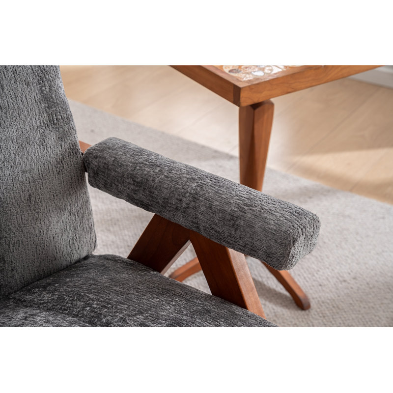 Fauteuil d'appoint, fauteuil en forme de nuage avec structure en bois massif, Gris, 2