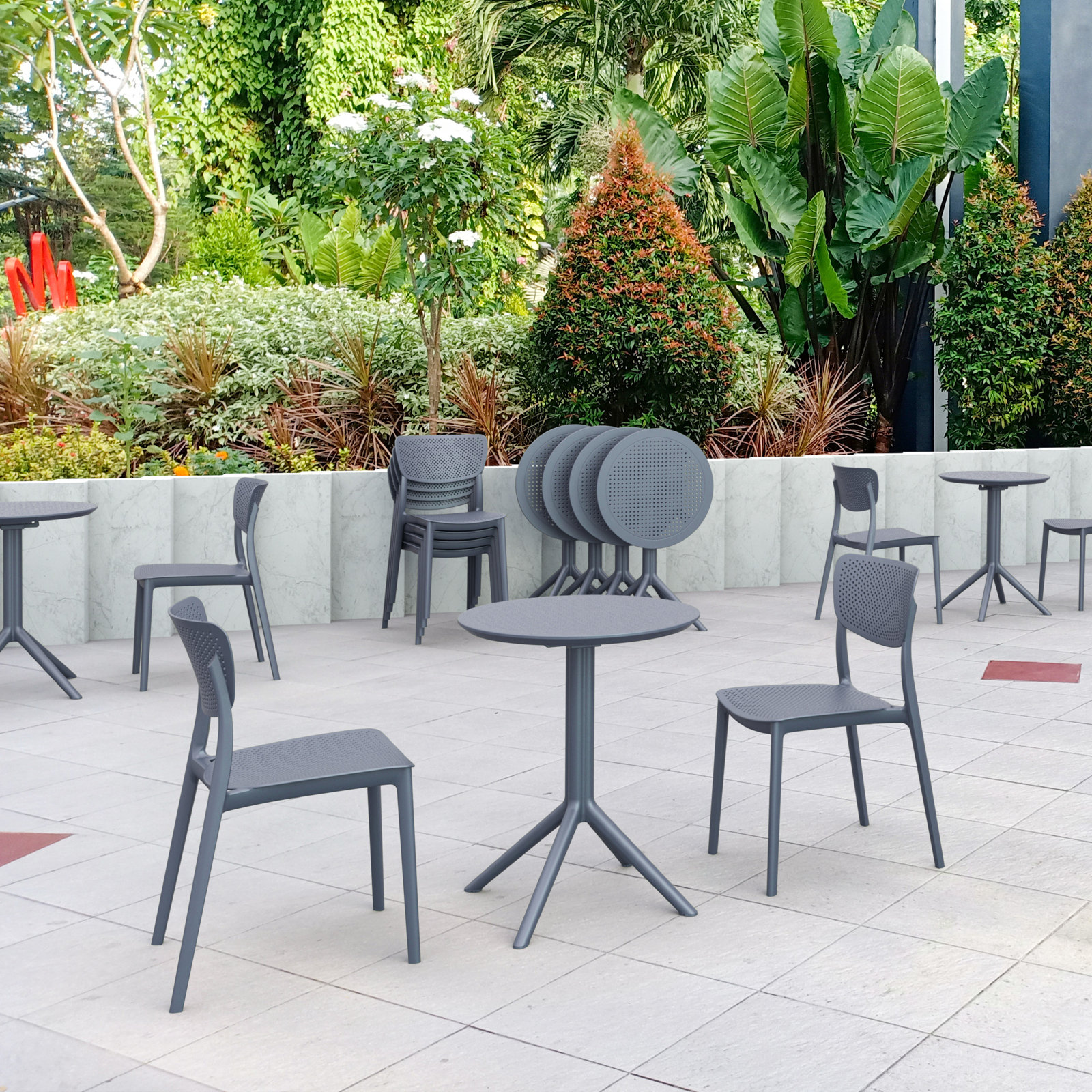 Farrah Stackable Patio Side Chair, Dark Gray