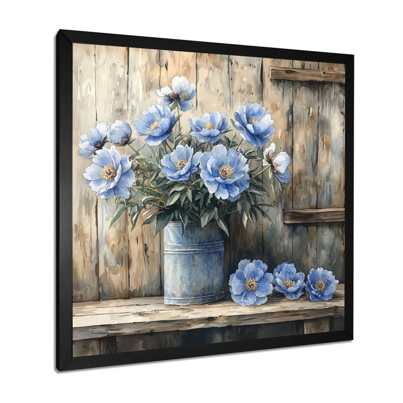 Acier bleu pivoines par la remise I - pivoines, art mural, Reproduction encadrée d'une seule photo, Noir, noir, noir, noir