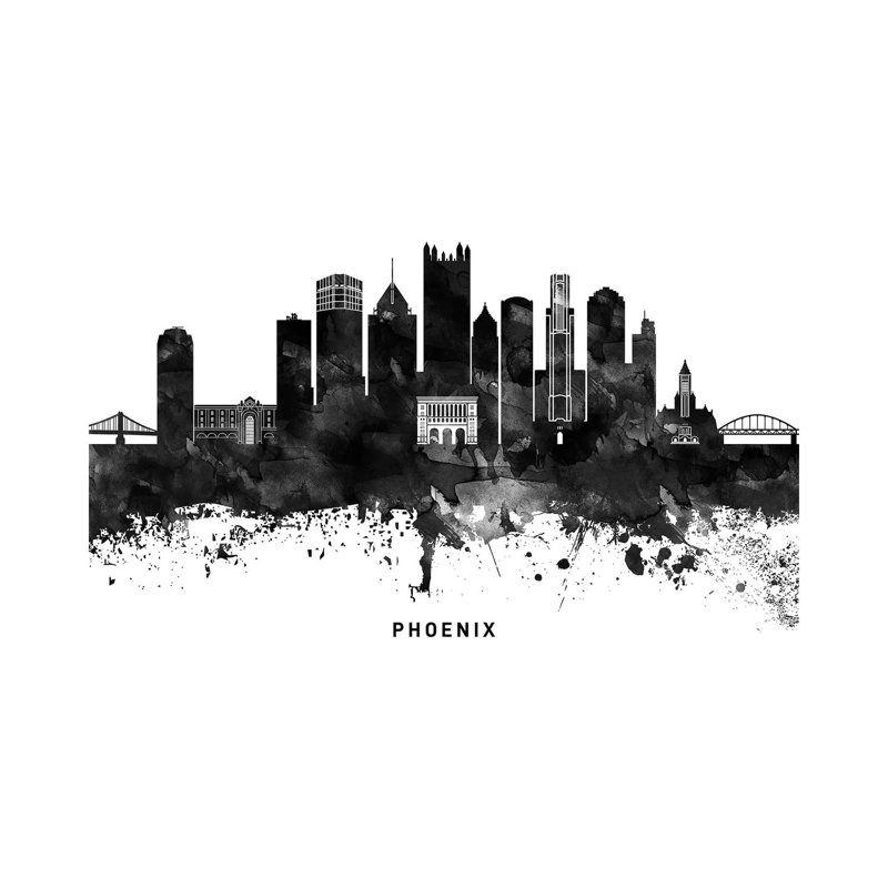 Phoenix Skyline Black & White - Wrapped Canvas Print, 20.32 cm H x 30.48 cm W