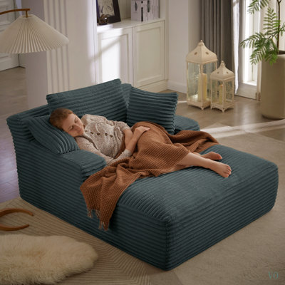 Chaise Lounge Chair Indoor, Corduroy Upholstered Modern Sofa Couch, No Assembly Required, Comfy Sleeper Sofa for Living Room, Office