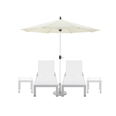 Aynura Outdoor Rust-Resistant Aluminum Chaise Lounge Set with Matching Umbrella & Side Table — Modern Patio Lounger Set for Poolside & Backyard Comfort
