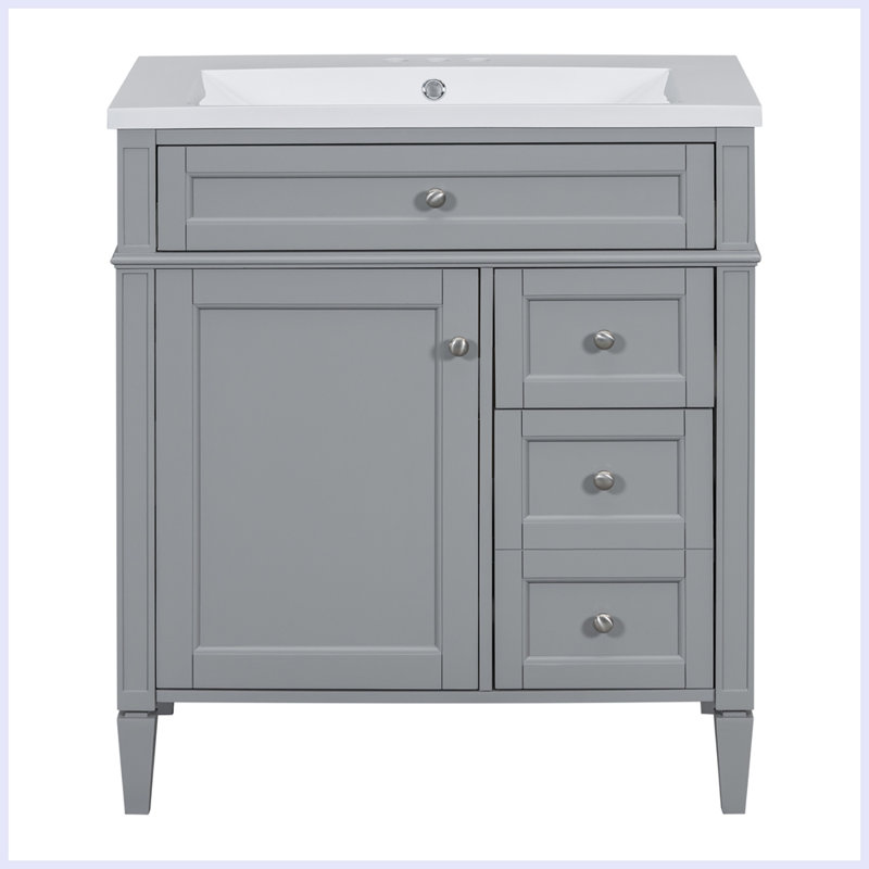 Meuble-lavabo moderne avec lavabo supérieur et 2 tiroirs, Gris