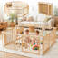 Parc pour bébé et tout-petit, centre d'activités pour bébé en bois réglable et pliable-128922538
