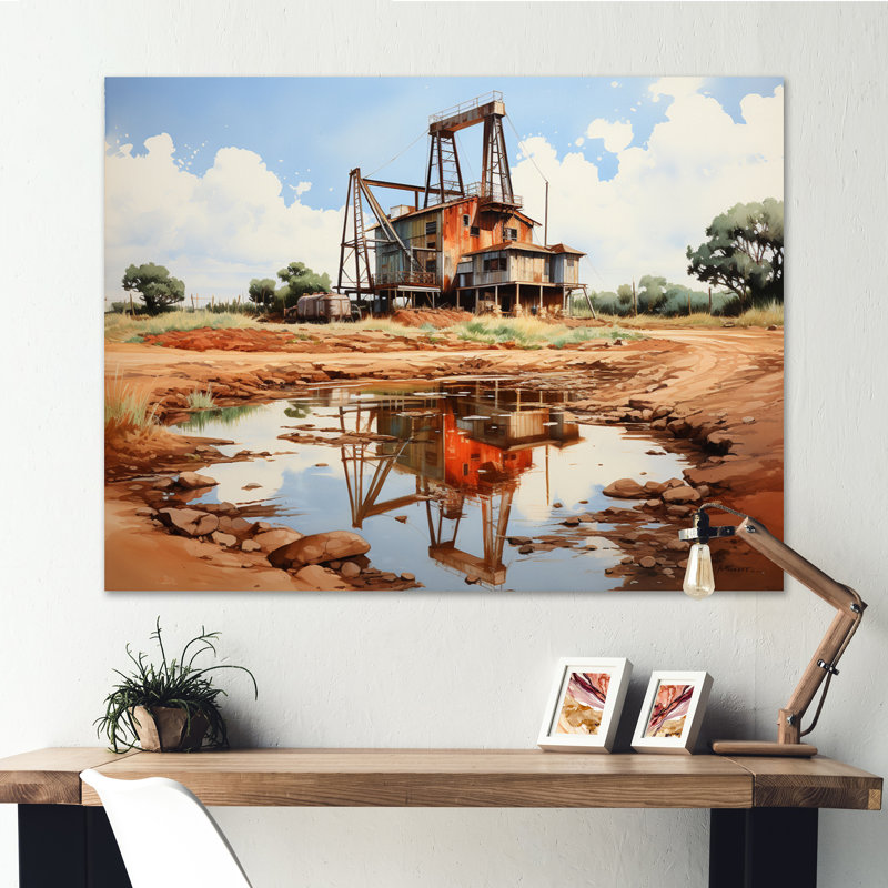 «Beige Oil Rig In Texas», reproduction sur toile, H 30 po x l 40 po x P 1,5 po, Toile tendue