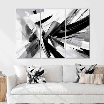 Abstrait vagues noires et blanches - ensemble d'art mural abstrait