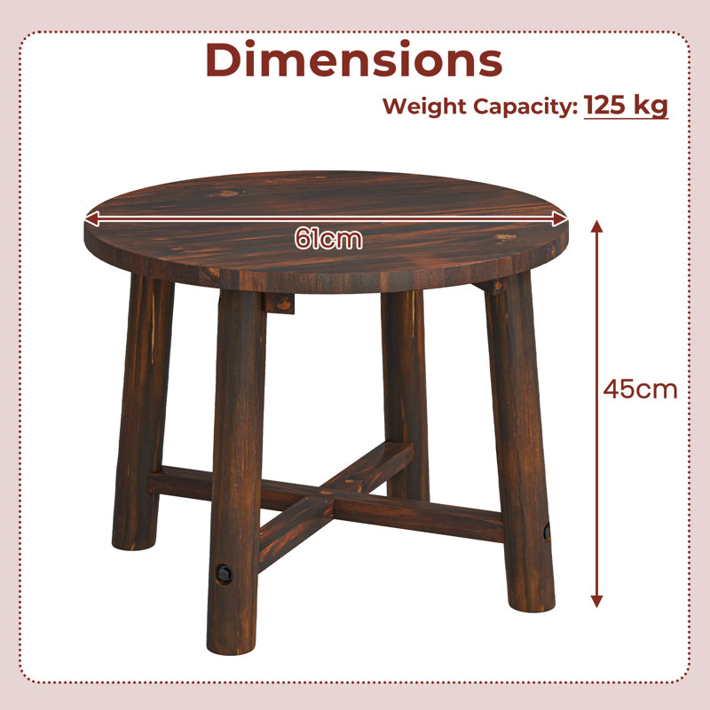 Round Fir and Pine Solid Wood Outdoor Side Table - 61 cm W 61 cm D, Brown