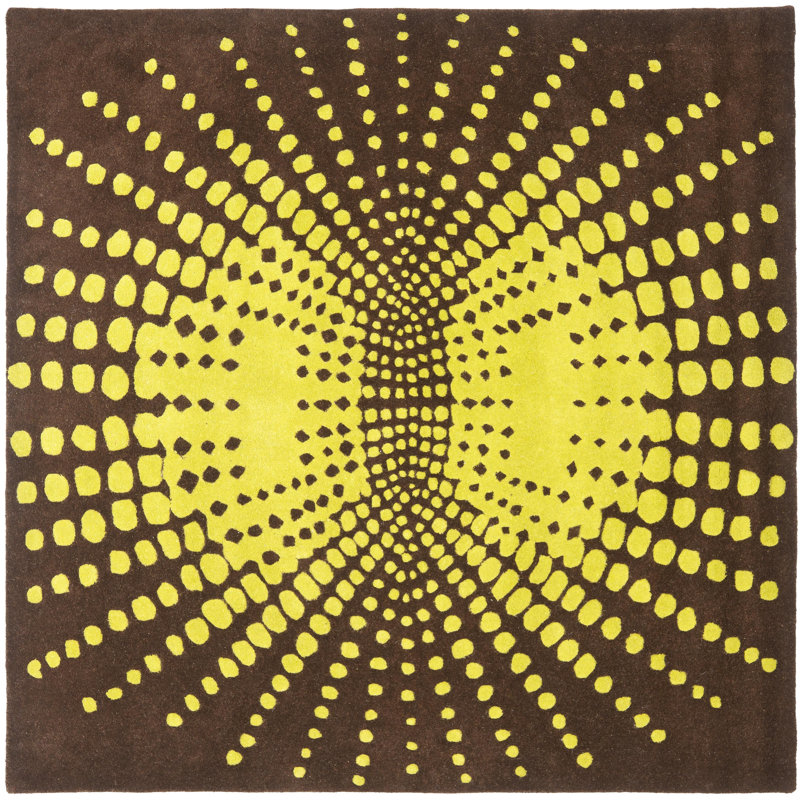 Tapis à pois brun / vert touffeté et fabriqué à la main Amier, Carré 6 pi