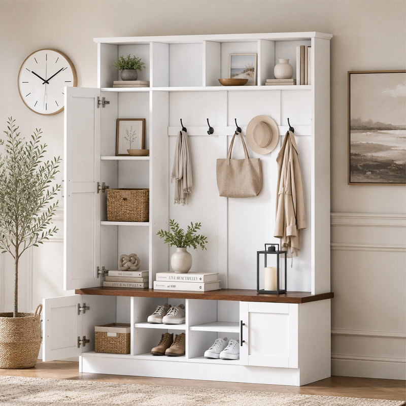 Albion Hall Tree, Blanc et noyer foncé