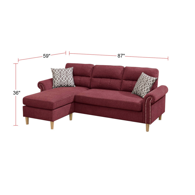 Velvet Reversible Sectional In Rich Paprika Red & Style Comfortable Bright With Frame