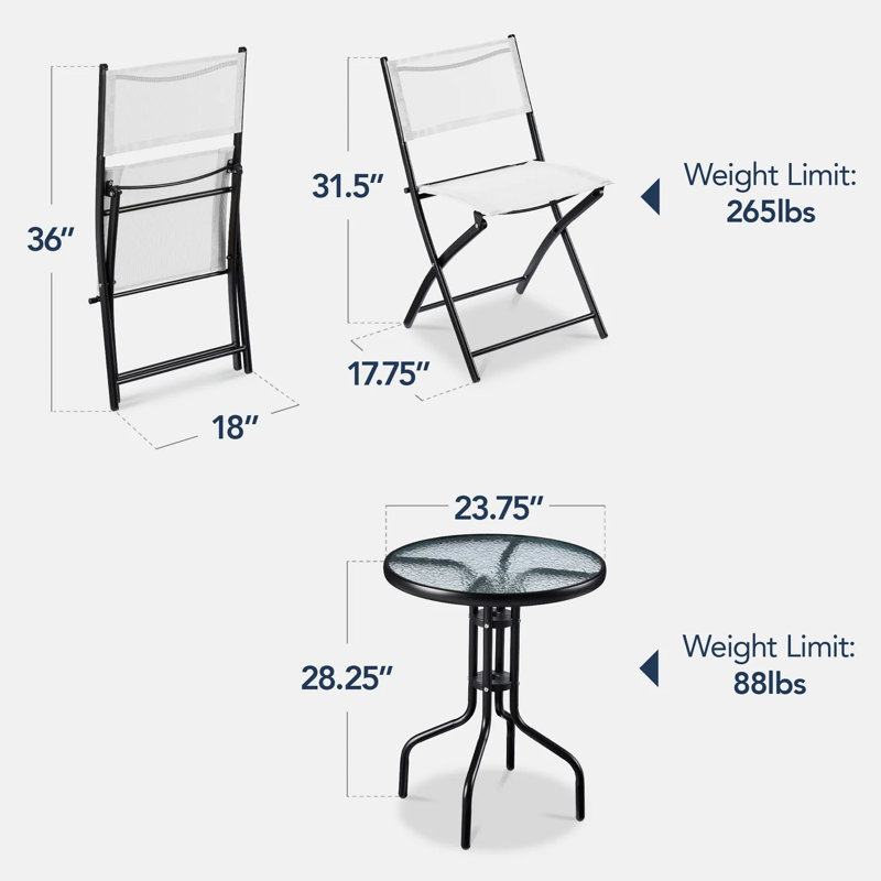 3-Piece Bistro Set, White
