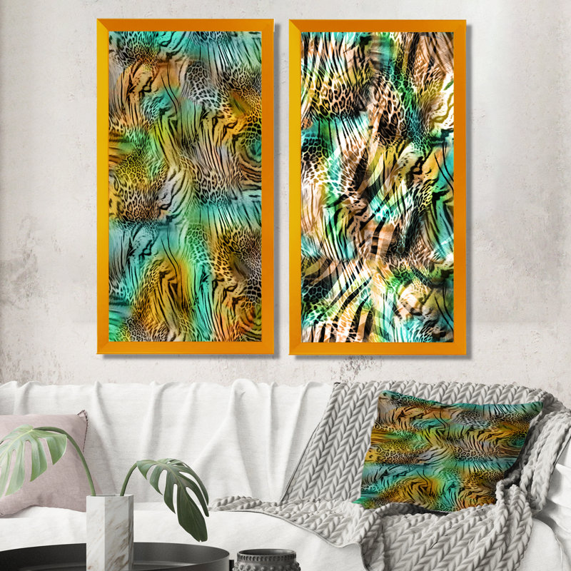 «Leopard and Tiger X», ensemble de 2 photographies sur toile, H 32 po x l 32 po x P 1 po, Cadre photo doré