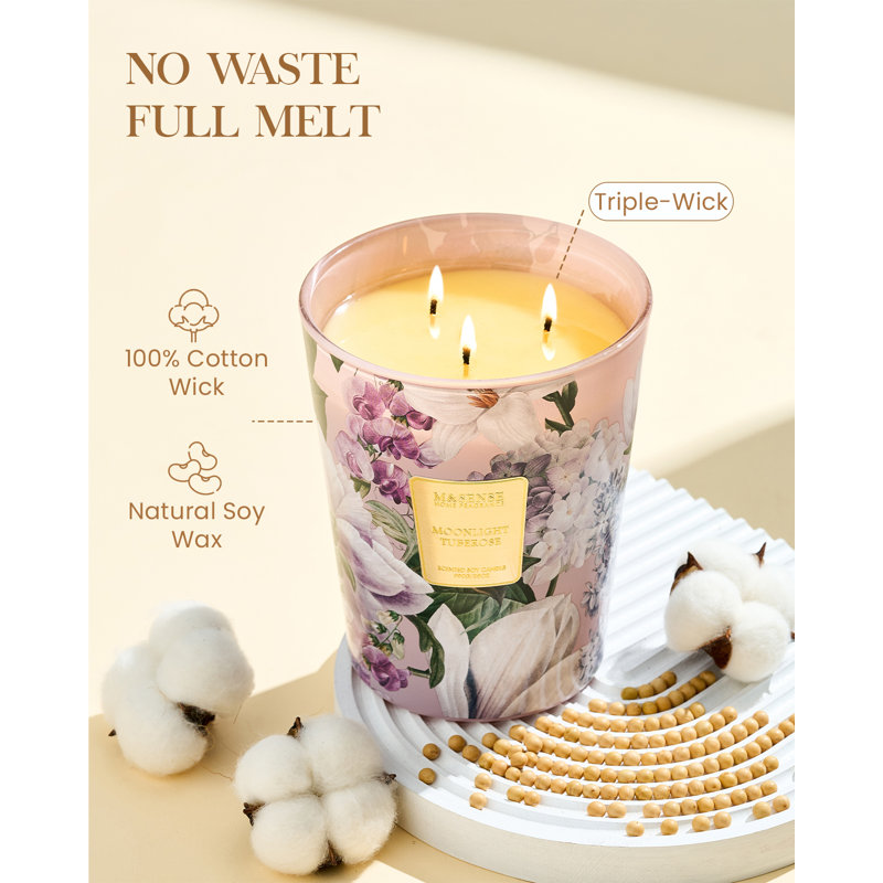  Grande bougie Patchouli Soy, 3-Wick 35oz 150H, bougie d'aromathérapie pour la méditation, 35 oz, Tubéreuse au clair de lune