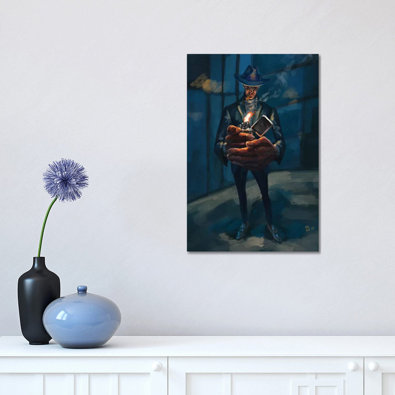 Une soirée cigare par Sunflowerman - peinture sur toile tendue, H 18 po x l 12 po x 1,5 po