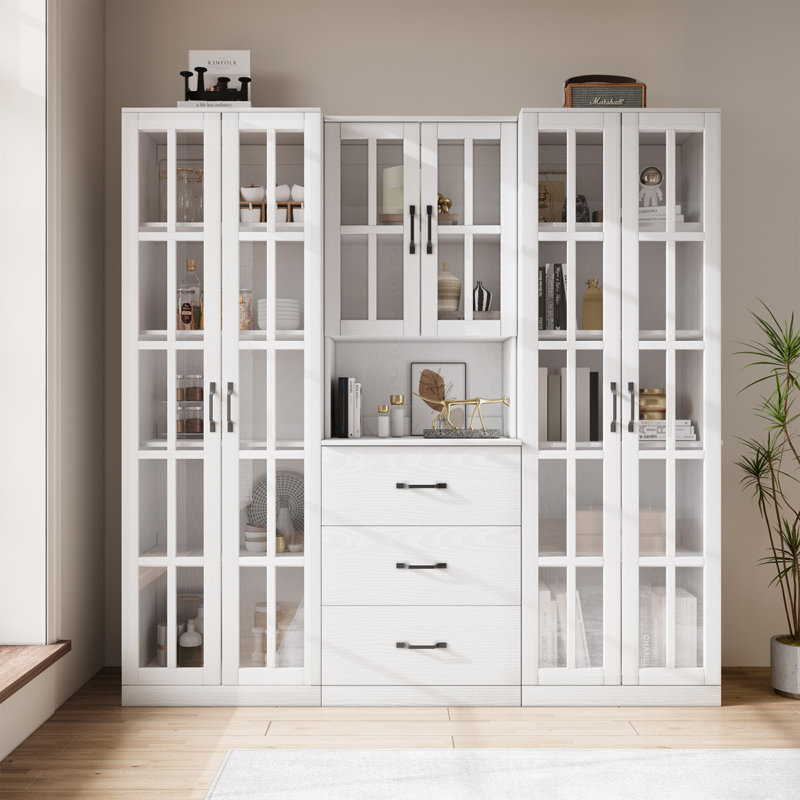 Bibliothèque modulaire H 71 "x l 71" avec portes en verre, Blanc