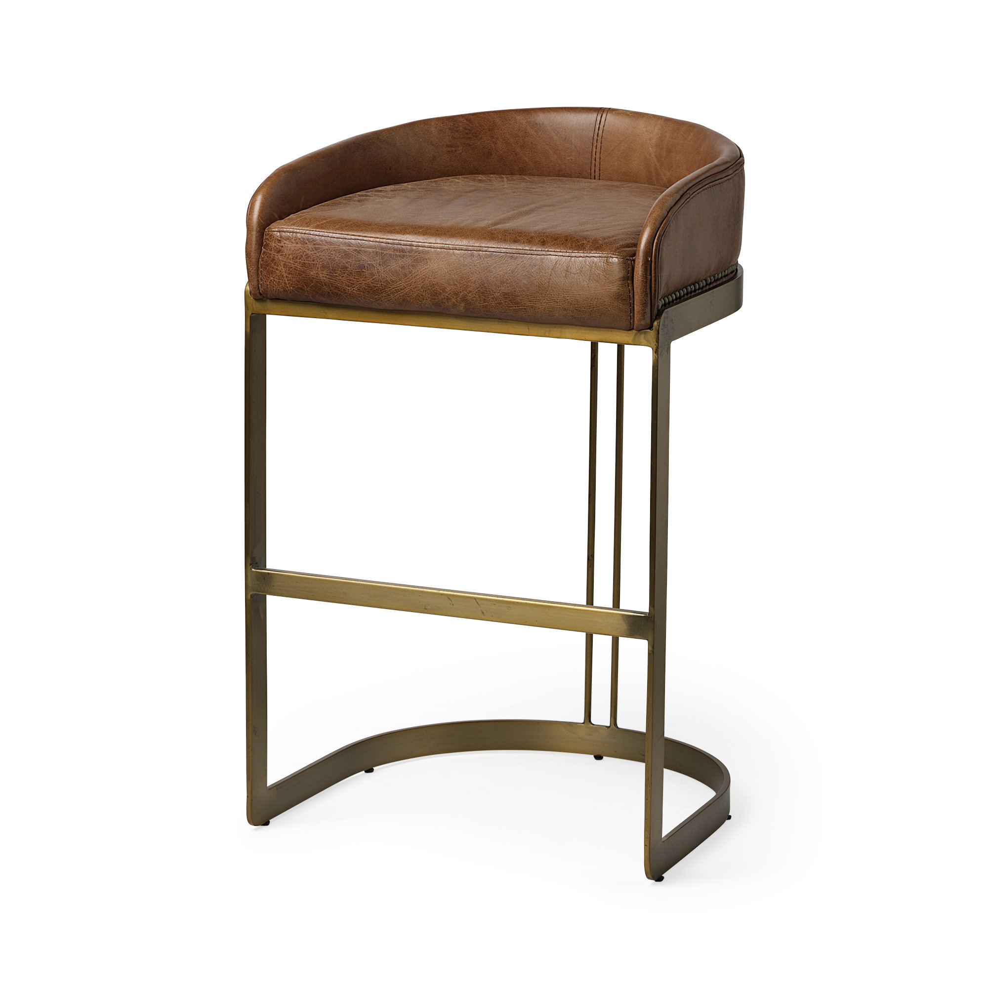 Bradley Genuine Leather Bar & Counter Stool, Brown, Bar Stool (28.75" Seat Height)