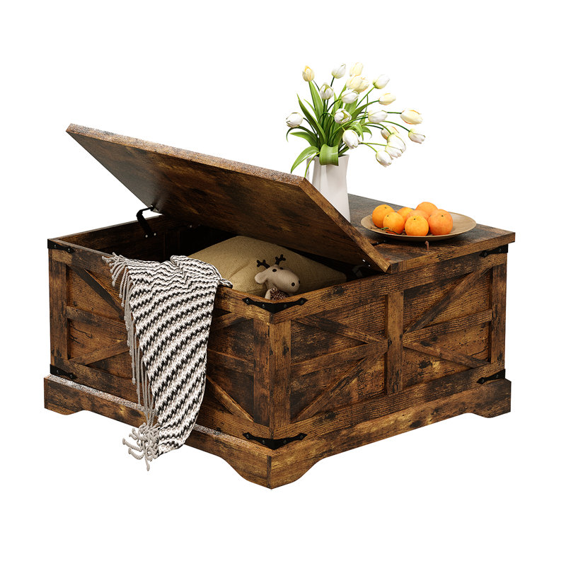 Table basse Farmhouse, table basse carrée en bois avec plateau relevable de 31,5 po, table basse rustique avec rangement caché pour le salon
