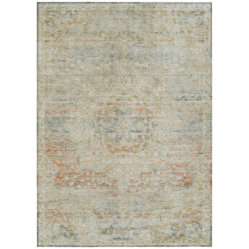 Tapis intérieur / extérieur brun clair lavable 10 'x 14' Medallion