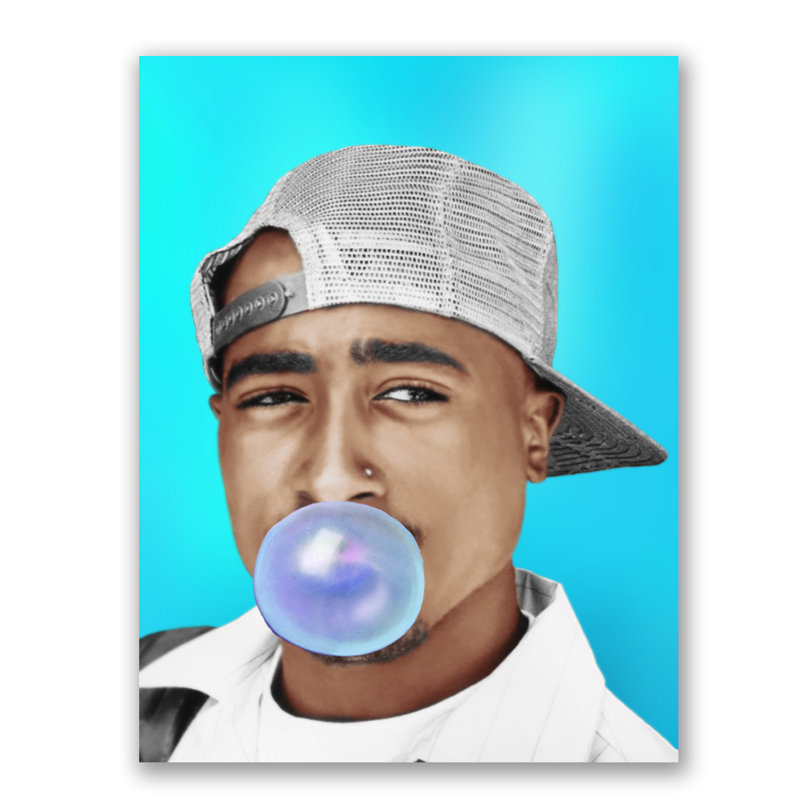 Bubblegum Tupac Print by N Perez, 20" H x 16" W x 2.5" D, Aluminum