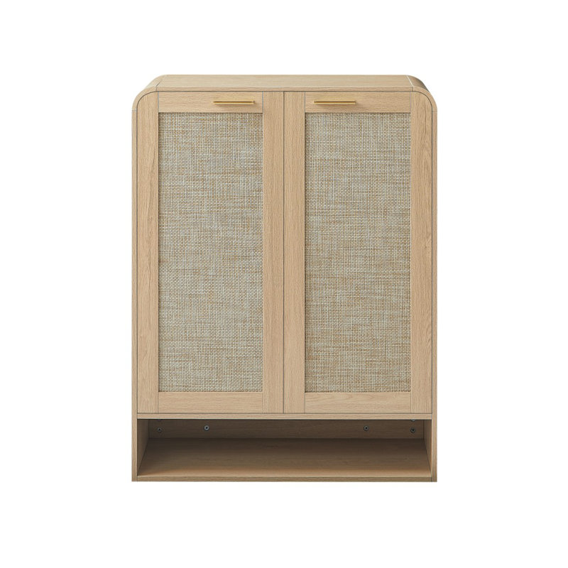 Rattan Shoe Cabinet With Doors, 6-Tier Adjustable Shelf Wooden Shoe Storage Organizer For Entryway, Hallway, And Closet, Oak